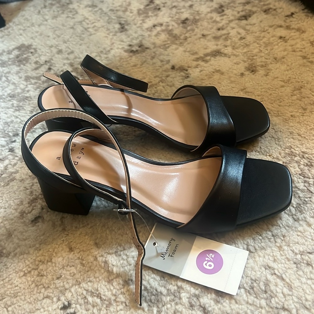 A New Day. black strappy block heels